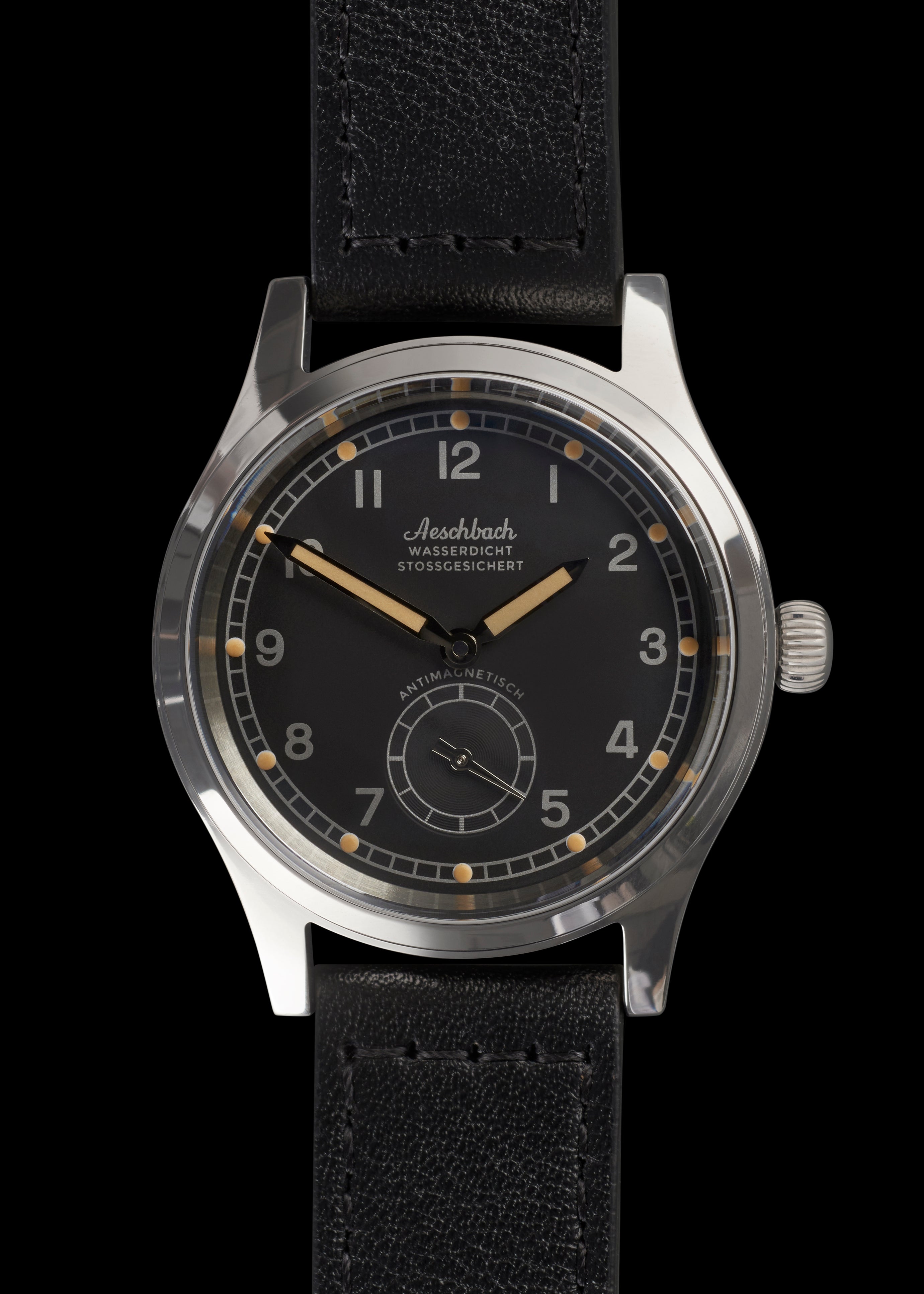 Aeschbach WW2 Pattern Germany Luftwaffe / Reichsluftfahrtministerium (RLM) Pilots Watch with an Automatic Swiss 31 Jewel Sellita SW260 Movement and a Domed Vintage Box Sapphire Crystal