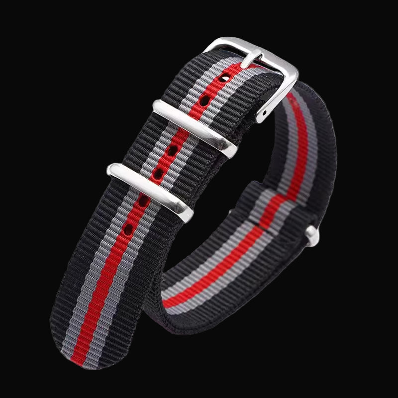 20mm Black, Grey and Red NATO Military Watch Strap
