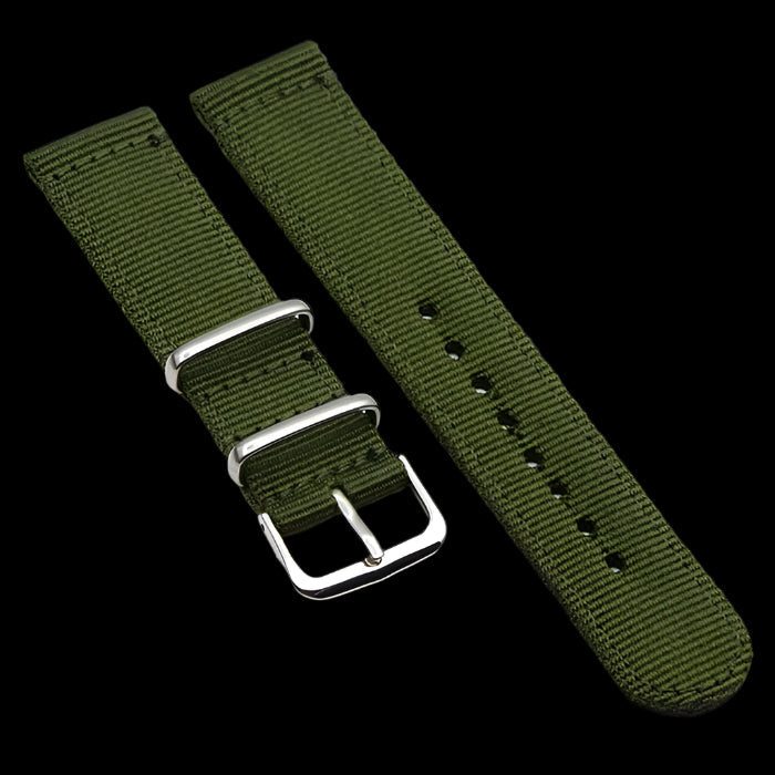 2 Piece 22mm Olive NATO Military Watch Strap in Ballistic Nylon with Stainless Steel Fasteners