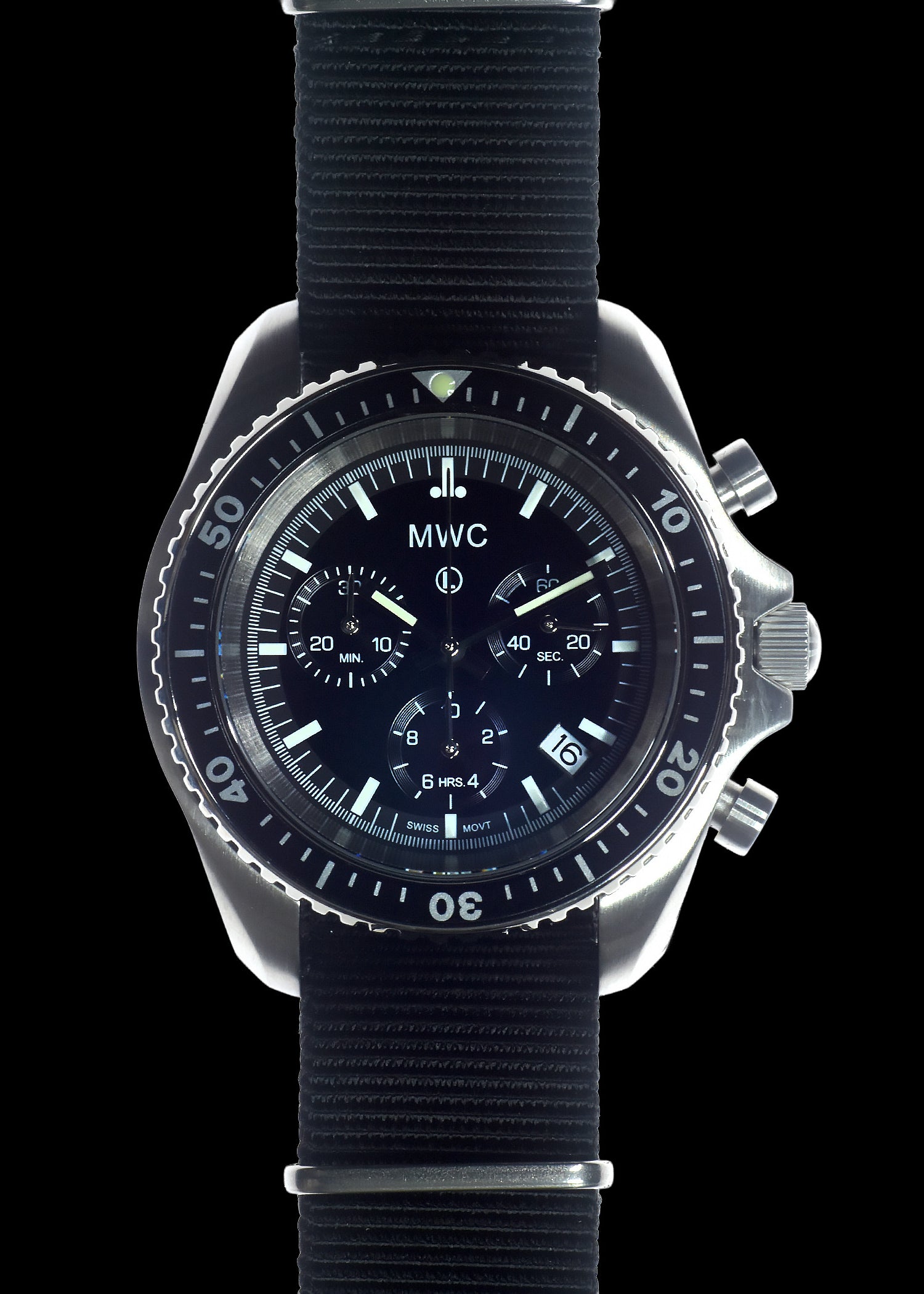 MWC NATO Pattern Stainless Steel Military Pilots Chronograph with Sapphire Crystal and Swiss Ronda Movement