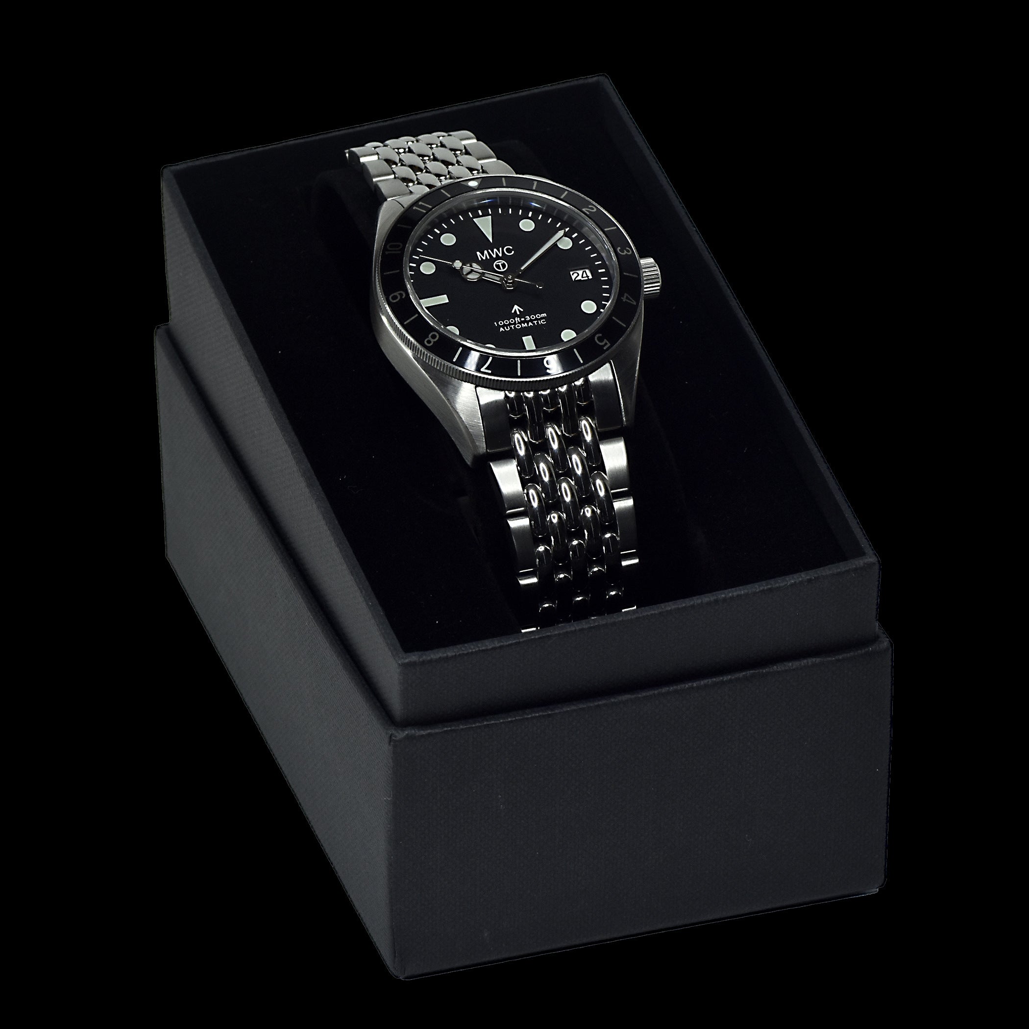 MWC Classic 1960s Pattern Automatic Dual Time Zone Divers Pattern Watch with Sapphire Crystal on a Matching Steel Bracelet