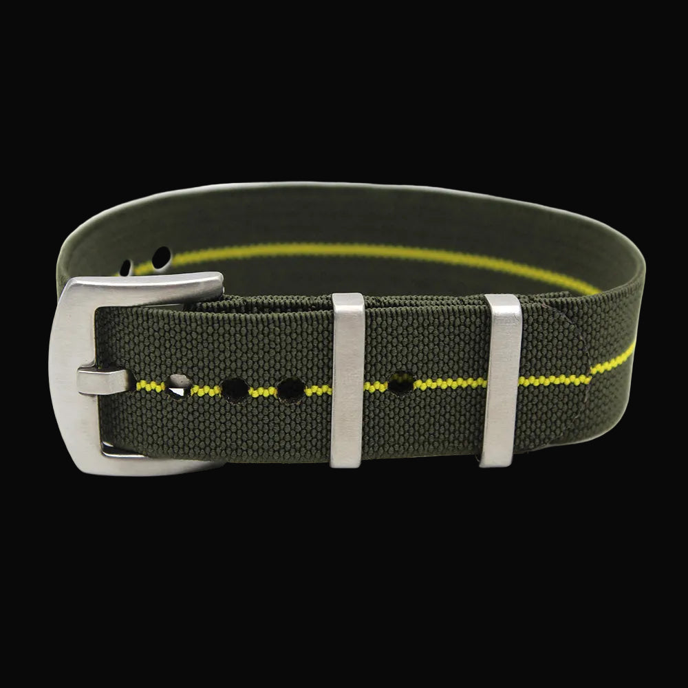 20mm Green with a Yellow Stripe Heavy Duty Elasticated NATO Military Watch Strap