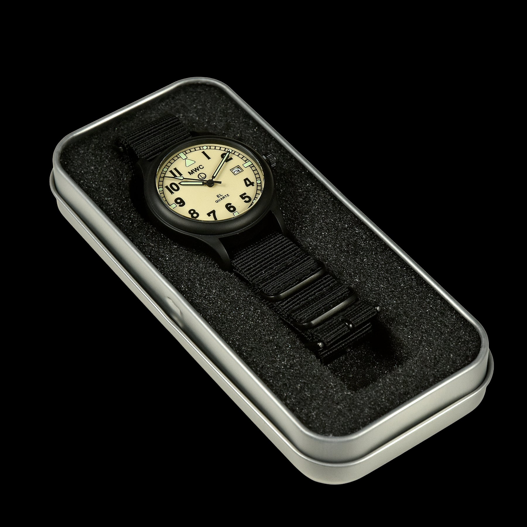 MWC G10EL Black PVD Steel General Service Watch with Electroluminescent (EL) Backlit Dial