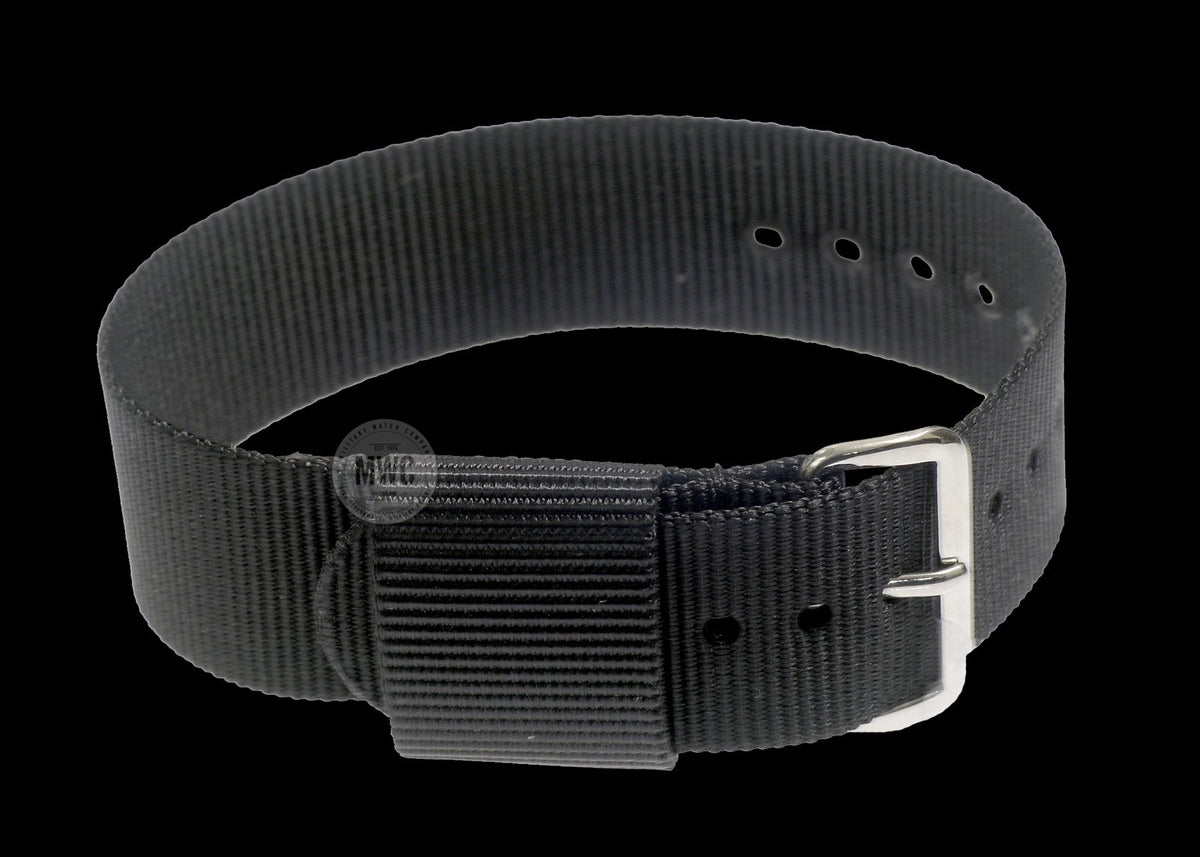 20mm US Pattern Black Military Watch Strap (Chrome Fasteners)