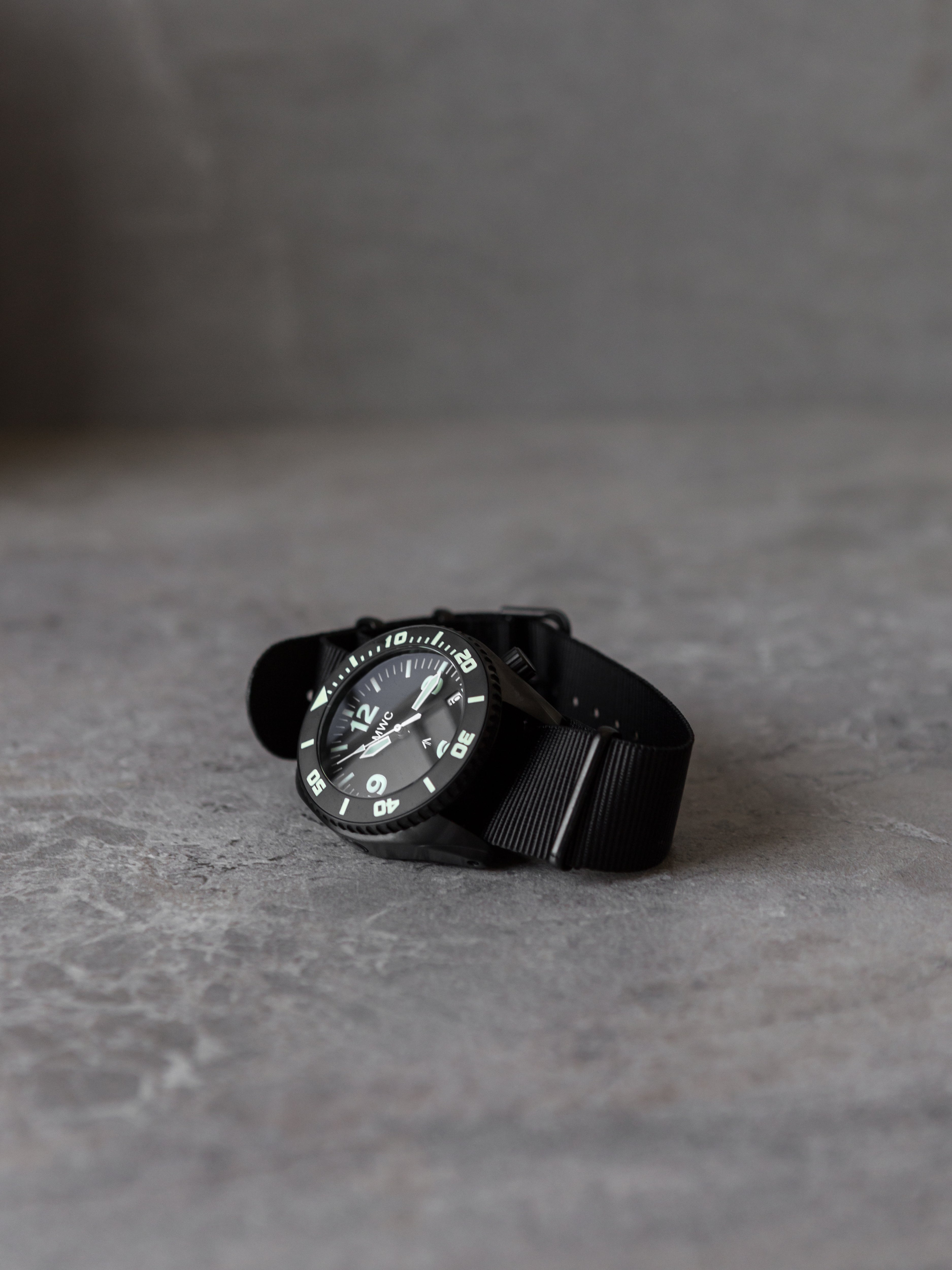 MWC "Depthmaster" 100atm / 3,280ft / 1000m Water Resistant Military Divers Watch in a PVD Titanium Case with Luminova and a Helium Valve, Swiss Quartz Movement with a Ten Year Battery Life